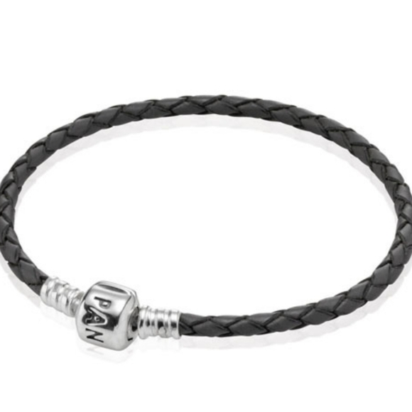Pandora Single Gray Leather Bracelet with Sterling Silver Clasp 590705CGY-S - Picture 1 of 5